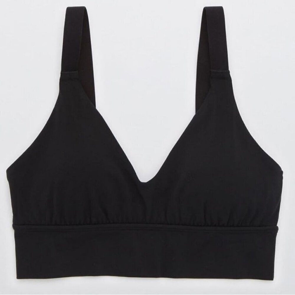 Aerie Women’s Black Seamless V-Neck Sports Athletic Bra Size Medium - Picture 2 of 5